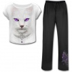 Ensemble pyjamas gothique 4 pièces à imprimé chat