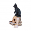 Figurine chat noir sur un crane 