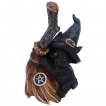 Figurine chaton noir  chapeau et balai de sorcire (11,5cm)