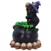 Figurine chaton sorcier et son chaudron magique - 12cm