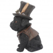 Figurine chien noir steampunk avec chapeau  engrenages (21cm)