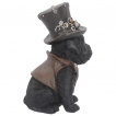 Figurine chien noir steampunk avec chapeau à engrenages (21cm)