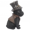 Figurine chien noir steampunk avec chapeau  engrenages (21cm)