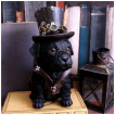 Figurine chien noir steampunk avec chapeau à engrenages (21cm)