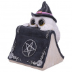 Figurine chouette  chapeau de sorcire cache derrire un grimoire (15cm)