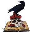 Figurine corbeau sur crane et grimoire gothique (17cm)