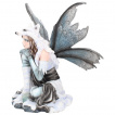 Grande figurine fe de l'hiver agenouille et pensante (30 cm)