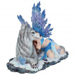 Figurine fée de la glace endormie et son loup (34 cm)