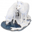 Figurine loups blancs se désaltérant (35 cm)