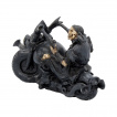 Figurine motard squelette sur moto custom noire (18cm)