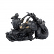 Figurine motard squelette sur moto custom noire (18cm)