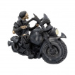 Figurine motard squelette sur moto custom noire (18cm)