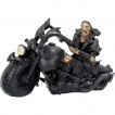 Figurine motard squelette sur moto custom noire (18cm)