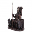 Figurine Odin sur son trne avec ses loups Gueri et Freki et de son corbeau (22 cm)