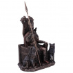 Figurine Odin sur son trne avec ses loups Gueri et Freki et de son corbeau (22 cm)