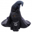 Figurine petit chat noir à côté du chapeau de sa maitresse sorcière - 10,5cm