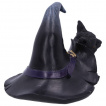Figurine petit chat noir à côté du chapeau de sa maitresse sorcière - 10,5cm
