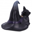 Figurine petit chat noir  ct du chapeau de sa maitresse sorcire - 10,5cm