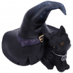 Figurine petit chat noir  ct du chapeau de sa maitresse sorcire - 10,5cm