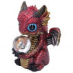 Figurine petit dragon rouge tenant une orbe (10,8cm)