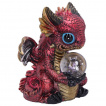 Figurine petit dragon rouge tenant une orbe (10,8cm)