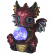 Figurine petit dragon rouge tenant une orbe (10,8cm)