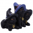 Figurine 3 petits chatons noirs  chapeau de sorcire (9,8cm)