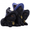 Figurine 3 petits chatons noirs à chapeau de sorcière (9,8cm)