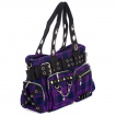 Grand sac punk-rock Tartan violet  bandoulire perfore - Banned