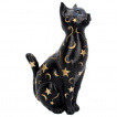 Grande figurine chat noir couvert d'toiles et de lunes dores (26cm)