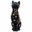 Grande figurine chat noir couvert d'toiles et de lunes dores (26cm)