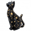 Grande figurine chat noir couvert d'toiles et de lunes dores (26cm)