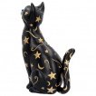 Grande figurine chat noir couvert d'étoiles et de lunes dorées (26cm)