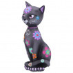 Grande figurine de chat noir  fleurs colores 