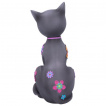 Grande figurine de chat noir à fleurs colorées 