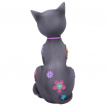 Grande figurine de chat noir  fleurs colores 