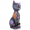 Grande figurine de chat noir  fleurs colores 