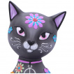 Grande figurine de chat noir à fleurs colorées 