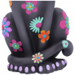 Grande figurine de chat noir  fleurs colores 