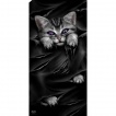 Grande serviette avec chat gris  griffes sorties et dchirures (140cm x 70cm)