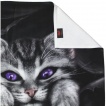 Grande serviette avec chat gris  griffes sorties et dchirures (140cm x 70cm)