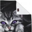 Grande serviette avec chat gris à griffes sorties et déchirures (140cm x 70cm)