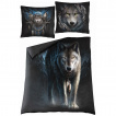 Housse de couverture à loup en forêt et attrape double face (200x200cm) + 2 taies d'oreiller UK et EU