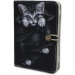 Housse porte-folio pour liseuse Kindle avec chat gris à griffes sorties et déchirures