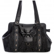 Sac  main gothique noir  motif floral, cranes et noeud chauve-souris - Banned