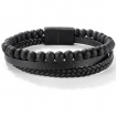 Bracelet homme triple en similicuir et perles de pierre noires