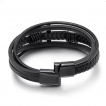 Bracelet homme tresse et lanires en cuir  croix latine noire