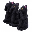 Lot de 3 figurines chattes noires de la sagesse (8,5 cm)