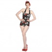 Maillot de bain femme goth-rock Banned noir et blanc  roses, barbels et ttes de mort