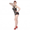 Maillot de bain femme goth-rock Banned noir et blanc  roses, barbels et ttes de mort